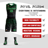 Custom Black Kelly Green-Gray Spotted Graffiti Pattern Sports Uniform Basketball Jersey
